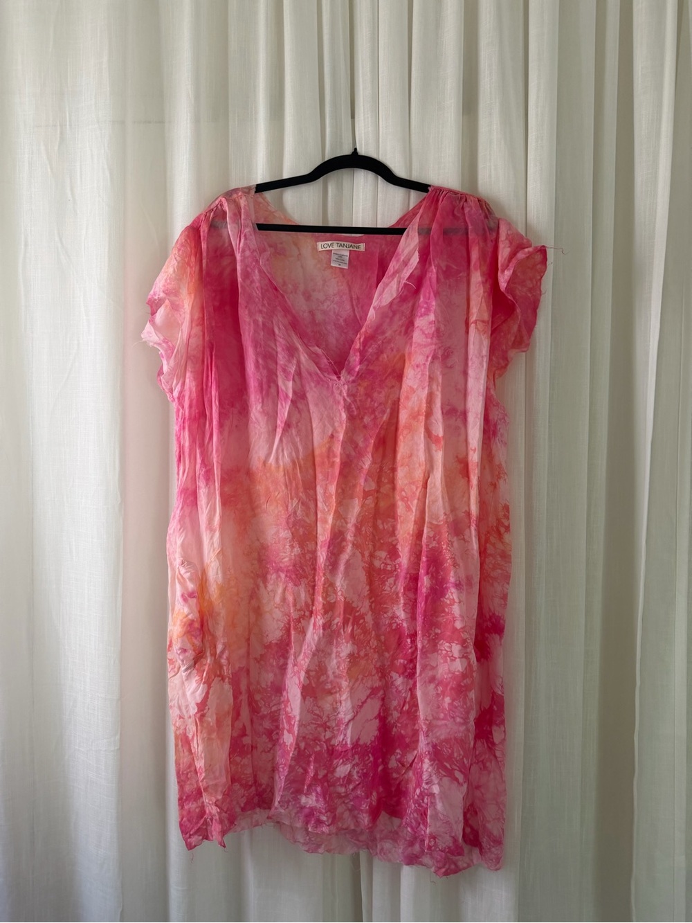 Love Tanjane (Anthropologie) Sheer Cupro Raw Edge Dress Pink M